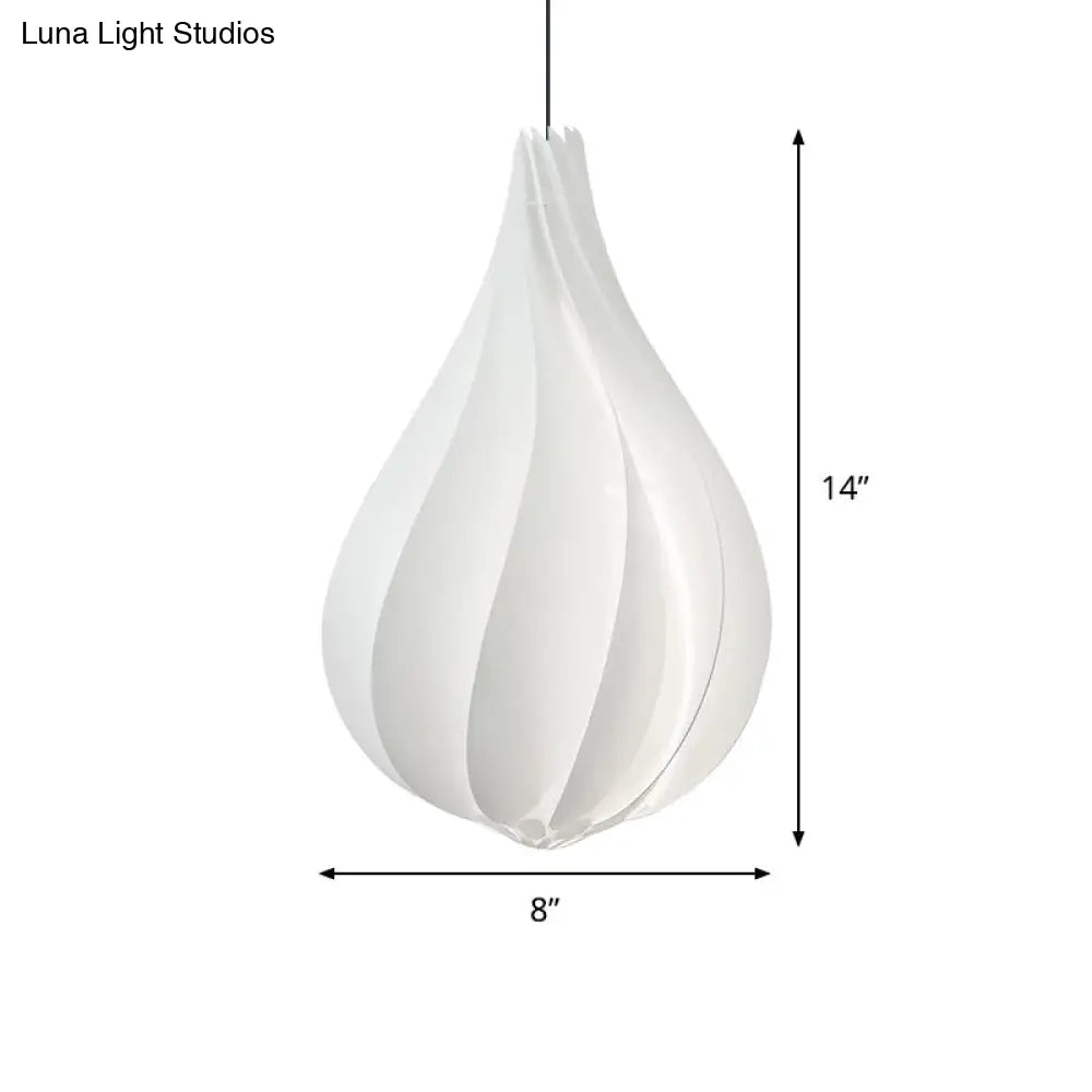 Sleek White Ribbed Pendant Light Kit With Acrylic Droplet Design - Perfect For Sitting Room Or
