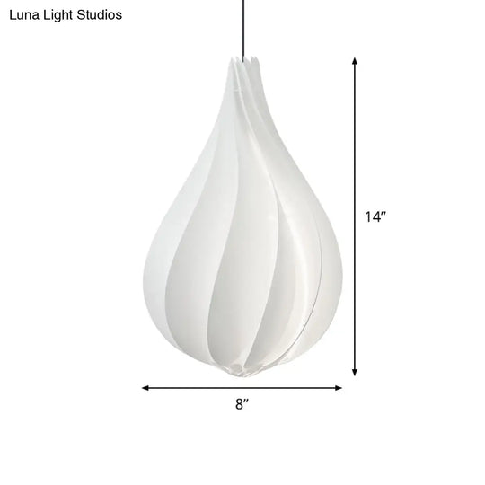 Sleek White Ribbed Pendant Light Kit With Acrylic Droplet Design - Perfect For Sitting Room Or