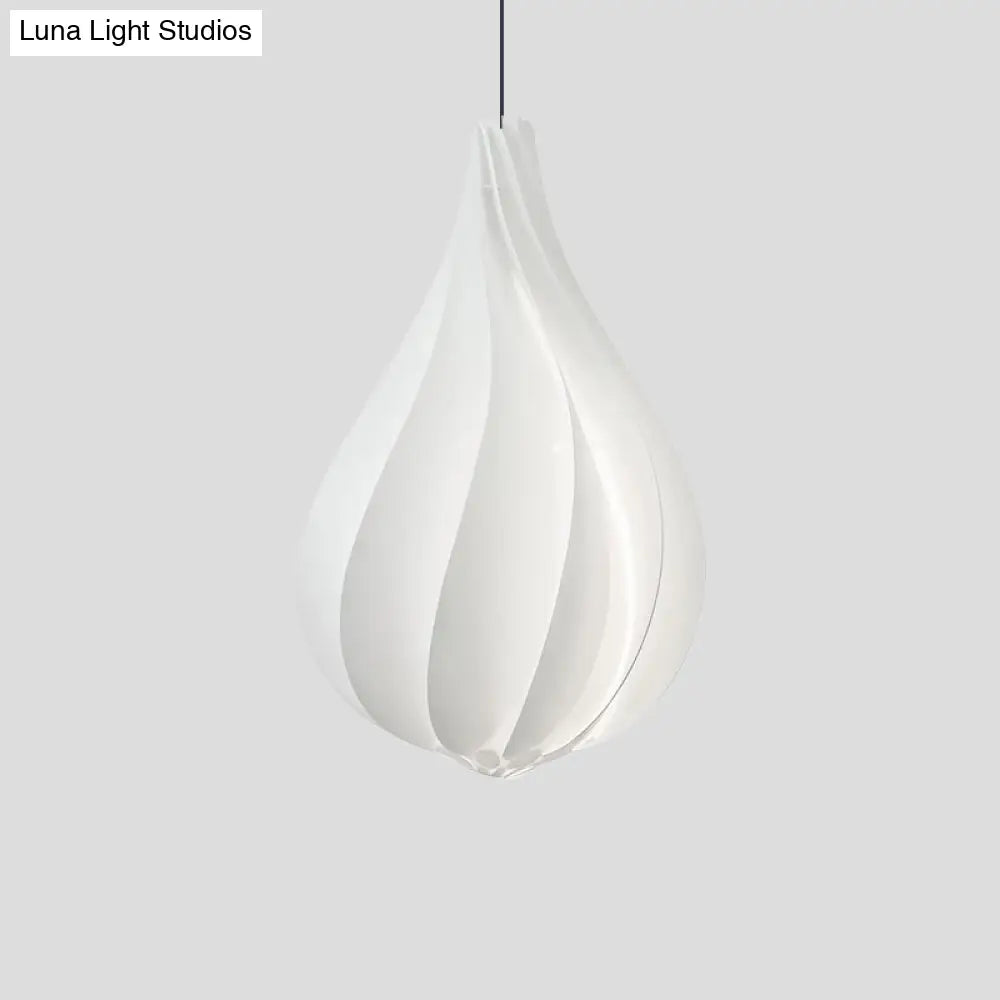 Sleek Ribbed Droplet Pendant Led Light Kit: Modern Acrylic White Hanging For Living Room