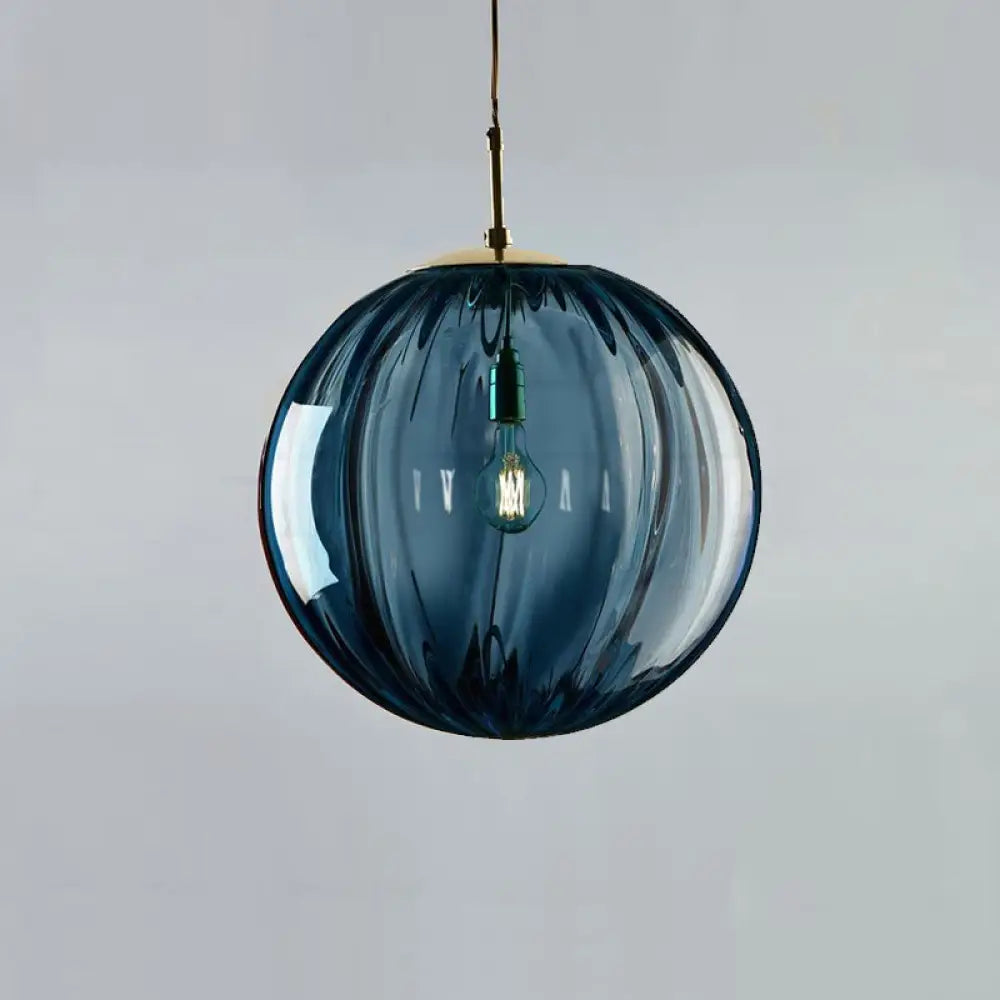 Sleek Ribbed Pendant Light: Modern Designer Hanging Lamp For Bedroom With 1 Light Blue