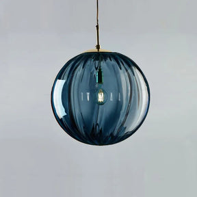 Sleek Ribbed Pendant Light: Modern Designer Hanging Lamp For Bedroom With 1 Light Blue