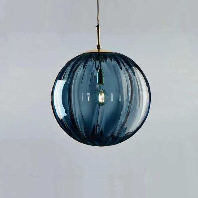 Sleek Ribbed Pendant Light: Modern Designer Hanging Lamp For Bedroom With 1 Light Blue