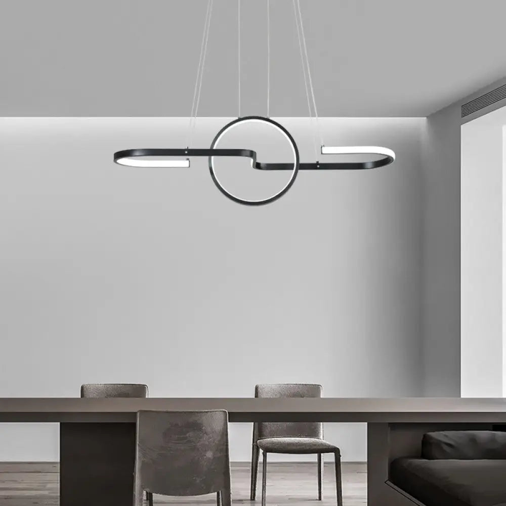 Sleek Ring And Curve Dining Room Pendant Light With Led Ceiling Mount Minimalistic Metal Simplicity