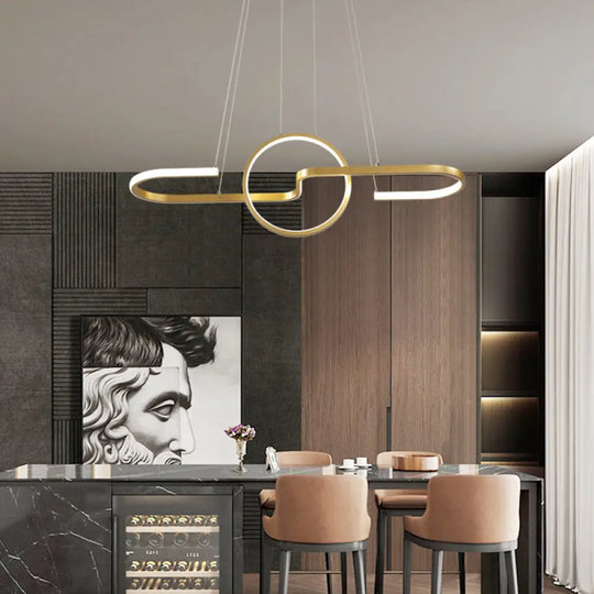 Sleek Ring And Curve Dining Room Pendant Light With Led Ceiling Mount Minimalistic Metal Simplicity