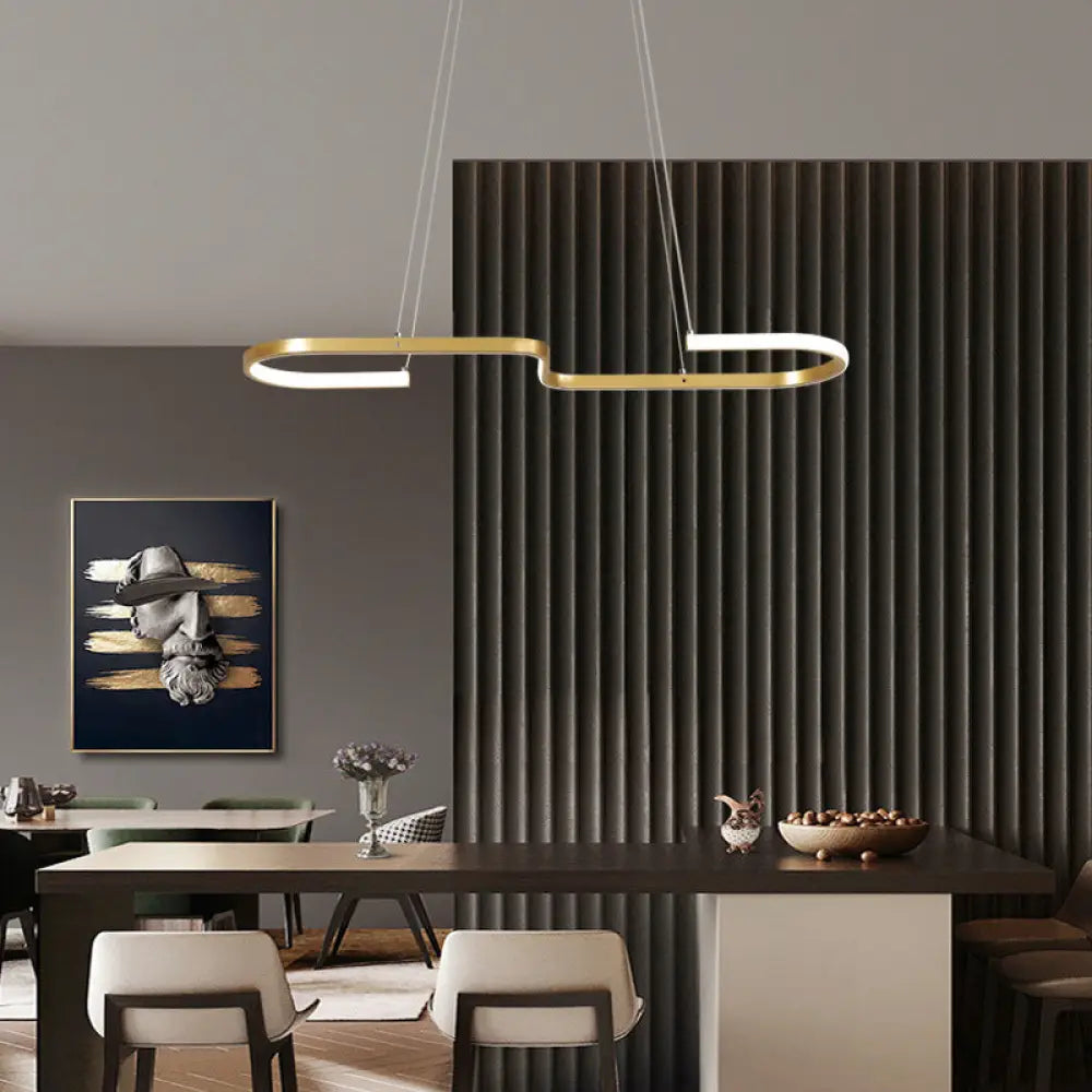 Sleek Ring And Curve Dining Room Pendant Light With Led Ceiling Mount Minimalistic Metal Simplicity