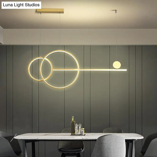 Sleek Ring And Linear Led Hanging Lamp: Minimalistic Metal Chandelier For Dining Rooms Islands