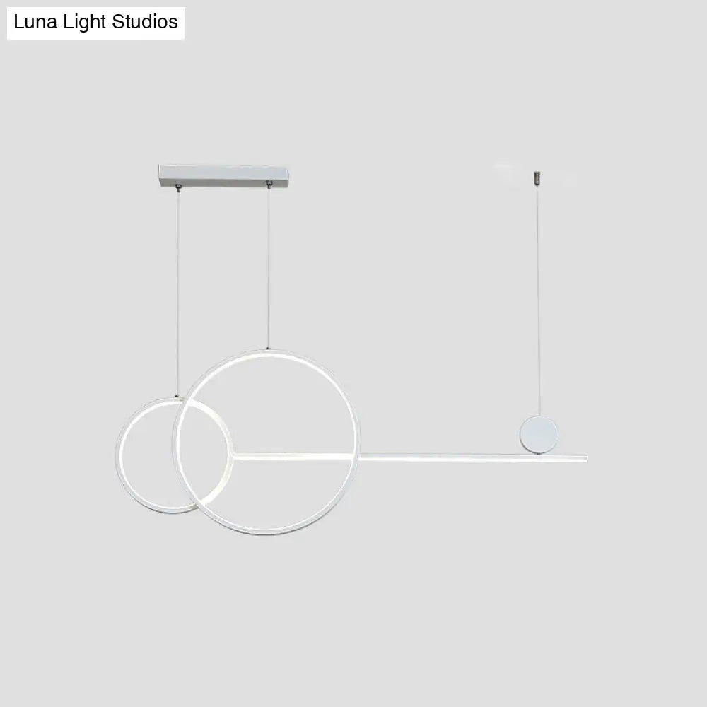 Sleek Ring And Linear Led Hanging Lamp: Minimalistic Metal Chandelier For Dining Rooms Islands