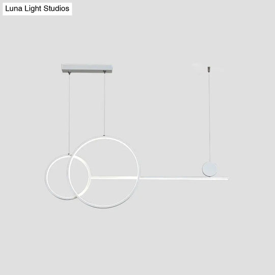 Sleek Ring And Linear Led Hanging Lamp: Minimalistic Metal Chandelier For Dining Rooms Islands