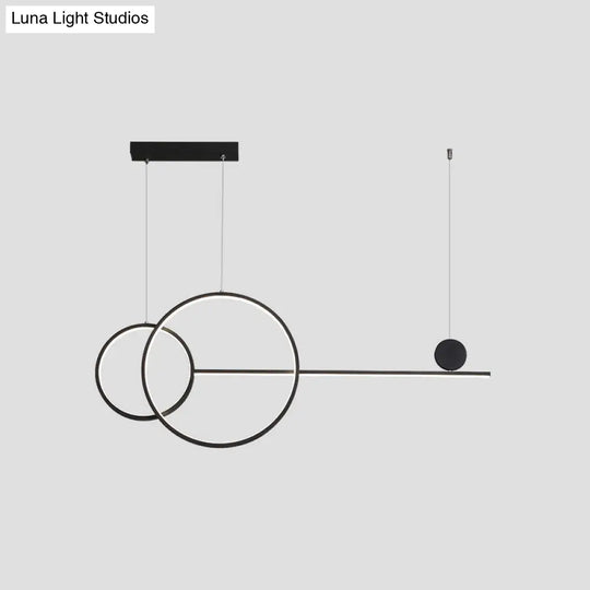 Sleek Ring And Linear Led Hanging Lamp: Minimalistic Metal Chandelier For Dining Rooms Islands