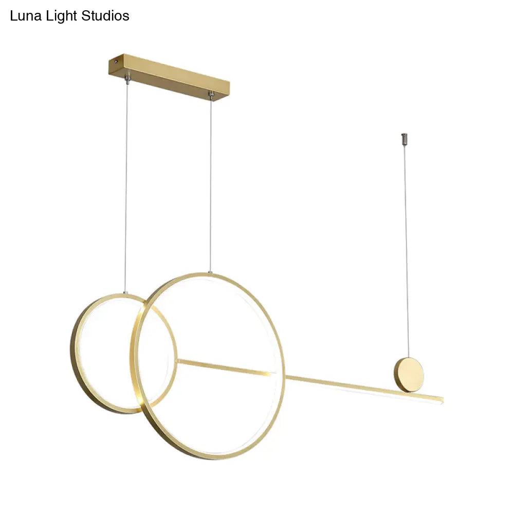 Sleek Ring And Linear Led Hanging Lamp: Minimalistic Metal Chandelier For Dining Rooms Islands