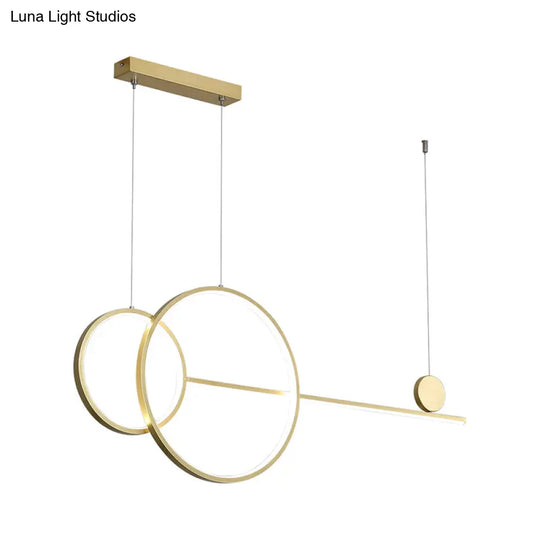 Sleek Ring And Linear Led Hanging Lamp: Minimalistic Metal Chandelier For Dining Rooms Islands