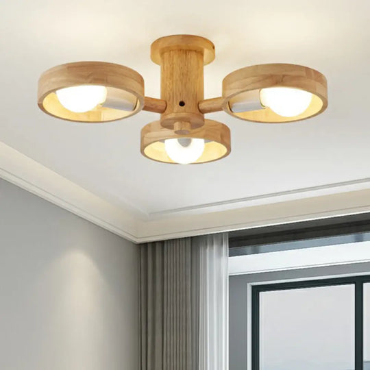 Sleek Ring Shaped Wooden Ceiling Light For Bedroom - Semi Flush Chandelier 3 / Wood