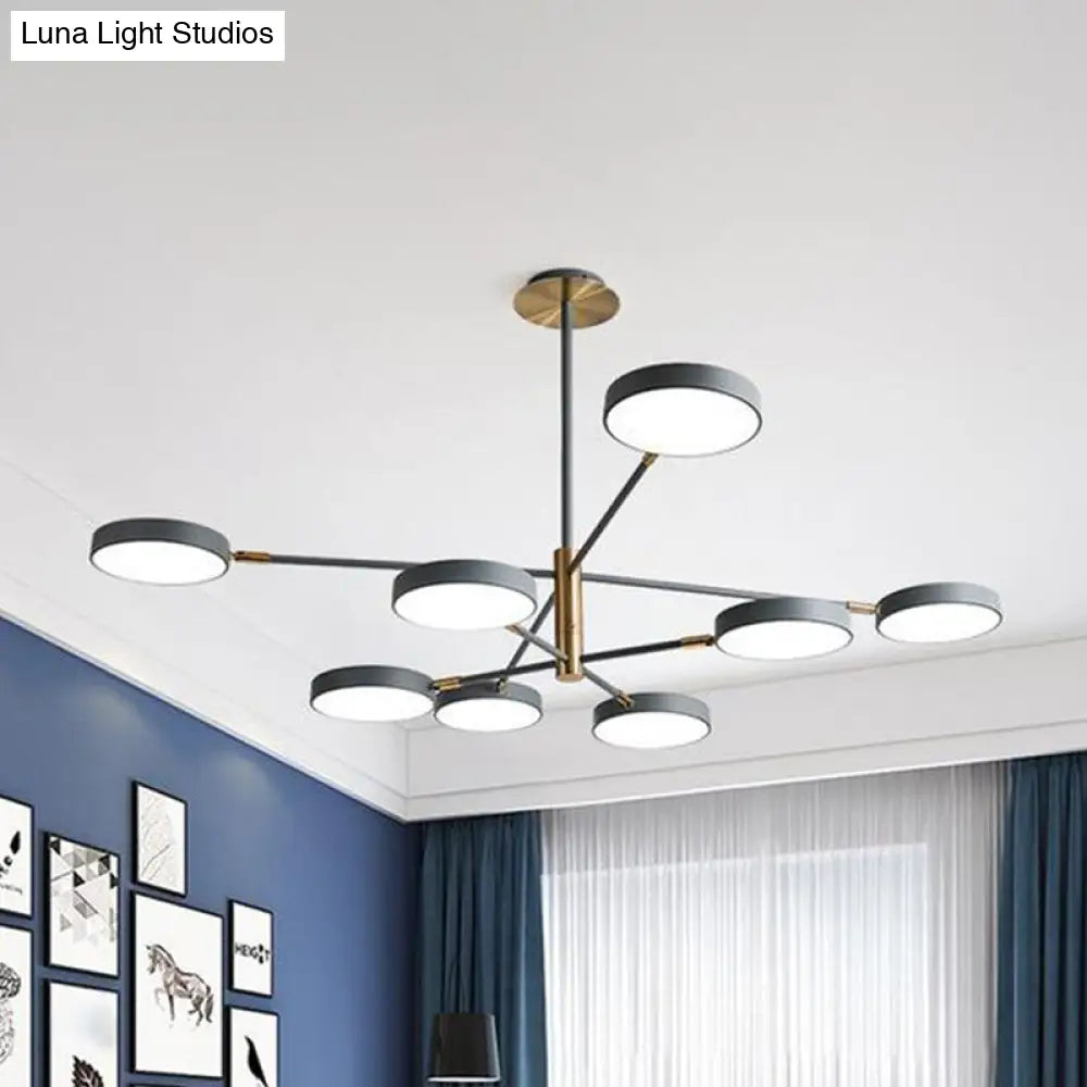 Sleek Rotatable Metal Branch Led Chandelier With Round Acrylic Shade - Modern Hanging Lamp Design