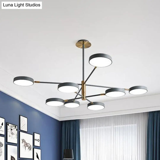 Sleek Rotatable Metal Branch Led Chandelier With Round Acrylic Shade - Modern Hanging Lamp Design