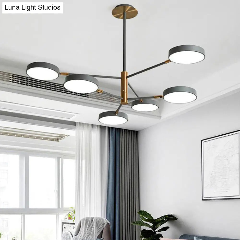 Sleek Rotatable Metal Branch Led Chandelier With Round Acrylic Shade - Modern Hanging Lamp Design