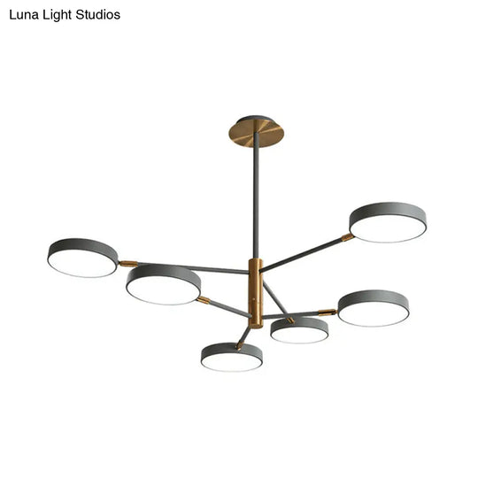 Sleek Rotatable Metal Branch Led Chandelier With Round Acrylic Shade - Modern Hanging Lamp Design