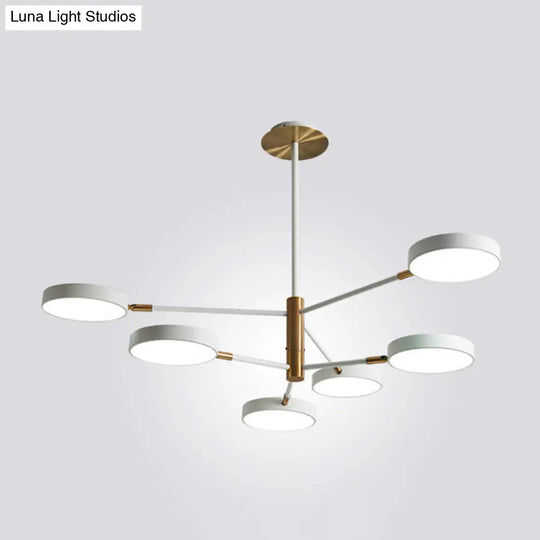 Sleek Rotatable Metal Branch Led Chandelier With Round Acrylic Shade - Modern Hanging Lamp Design