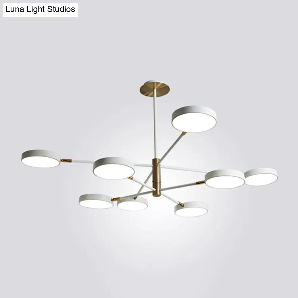 Sleek Rotatable Metal Branch Led Chandelier With Round Acrylic Shade - Modern Hanging Lamp Design