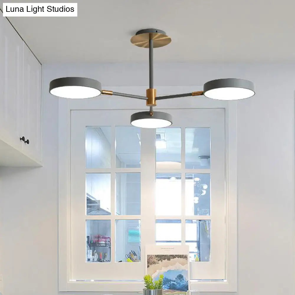 Sleek Rotatable Metal Branch Led Chandelier With Round Acrylic Shade - Modern Hanging Lamp Design