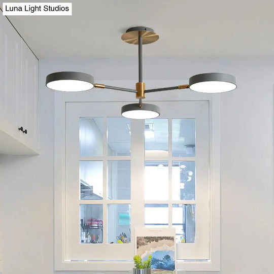 Sleek Rotatable Metal Branch Led Chandelier With Round Acrylic Shade - Modern Hanging Lamp Design