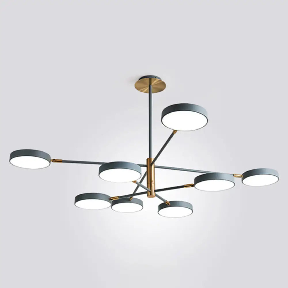 Sleek Rotatable Metal Branch Led Chandelier With Round Acrylic Shade - Modern Hanging Lamp Design 8