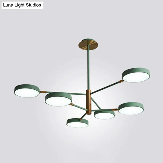 Sleek Rotatable Metal Branch Led Chandelier With Round Acrylic Shade - Modern Hanging Lamp Design