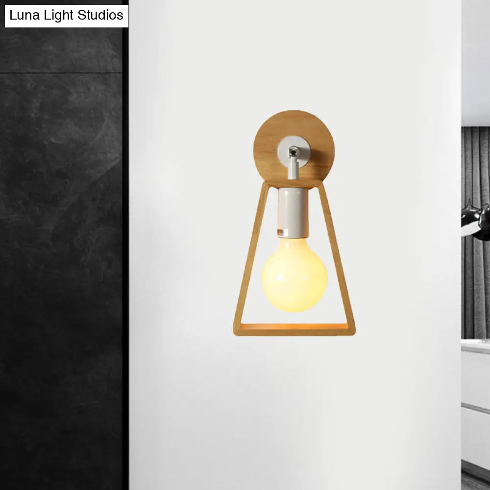 Sleek Rotatable Trapezoid Wall Light Sconce In Modernist Style - Beige Wood Lamp For Bedroom