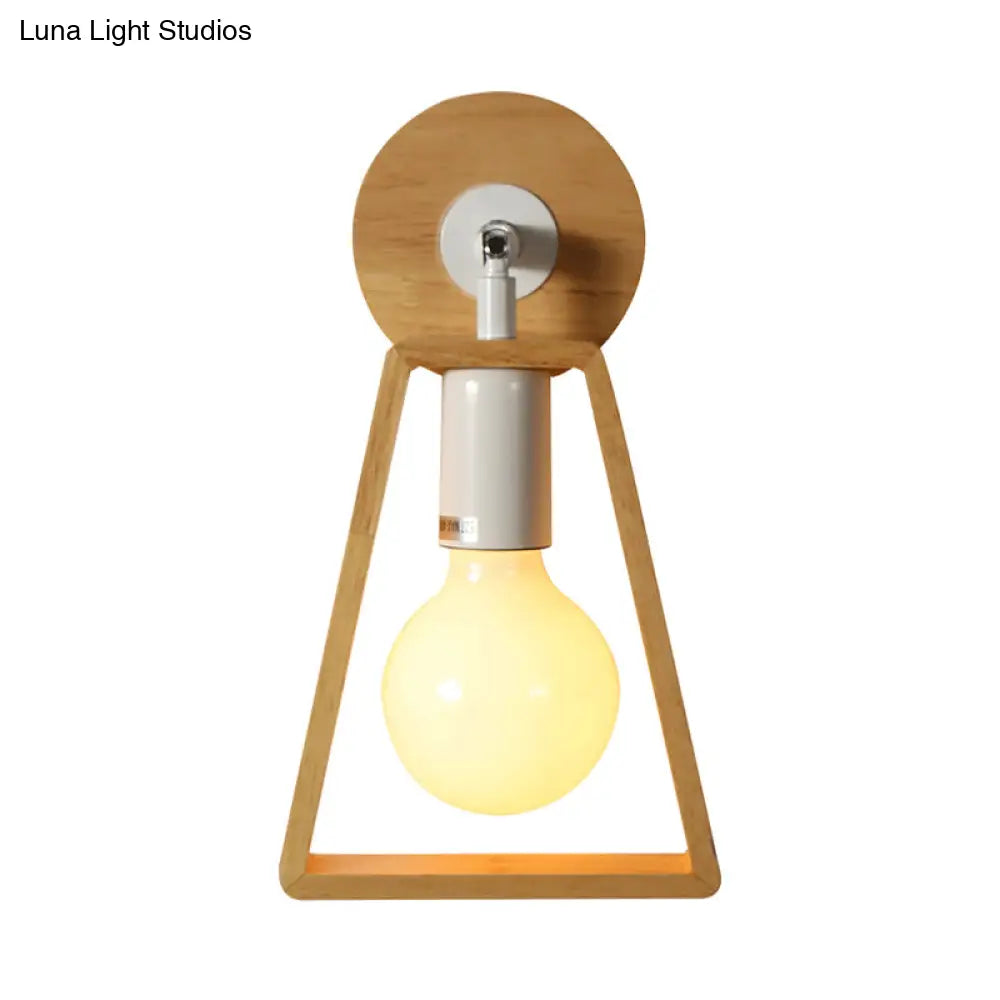 Sleek Rotatable Trapezoid Wall Light Sconce In Modernist Style - Beige Wood Lamp For Bedroom