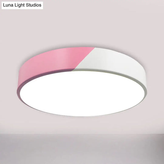 Sleek Round Flush Mount Nordic Design Ceiling Lamp With Acrylic Shade For Dining Room Pink / Third