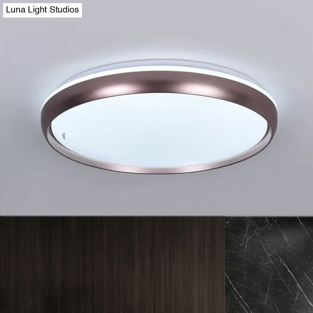 Sleek Round Led Ceiling Lamp - Modern Metallic Dark Brown/Copper/Dark Gold Flush Mount Lighting For