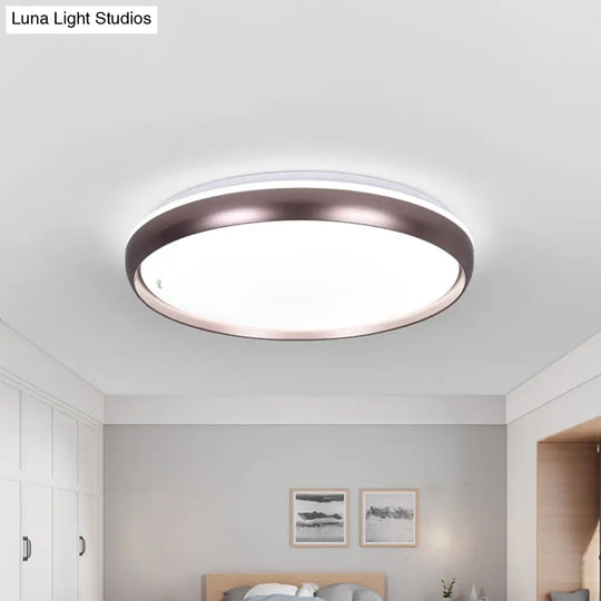 Sleek Round Led Ceiling Lamp - Modern Metallic Dark Brown/Copper/Dark Gold Flush Mount Lighting For