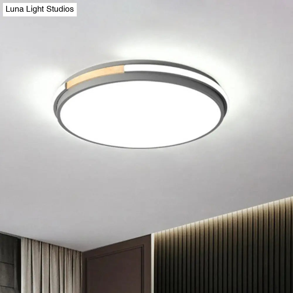 Sleek Round Led Flush Mount Light For Bedrooms - Acrylic Finish Grey / Small White