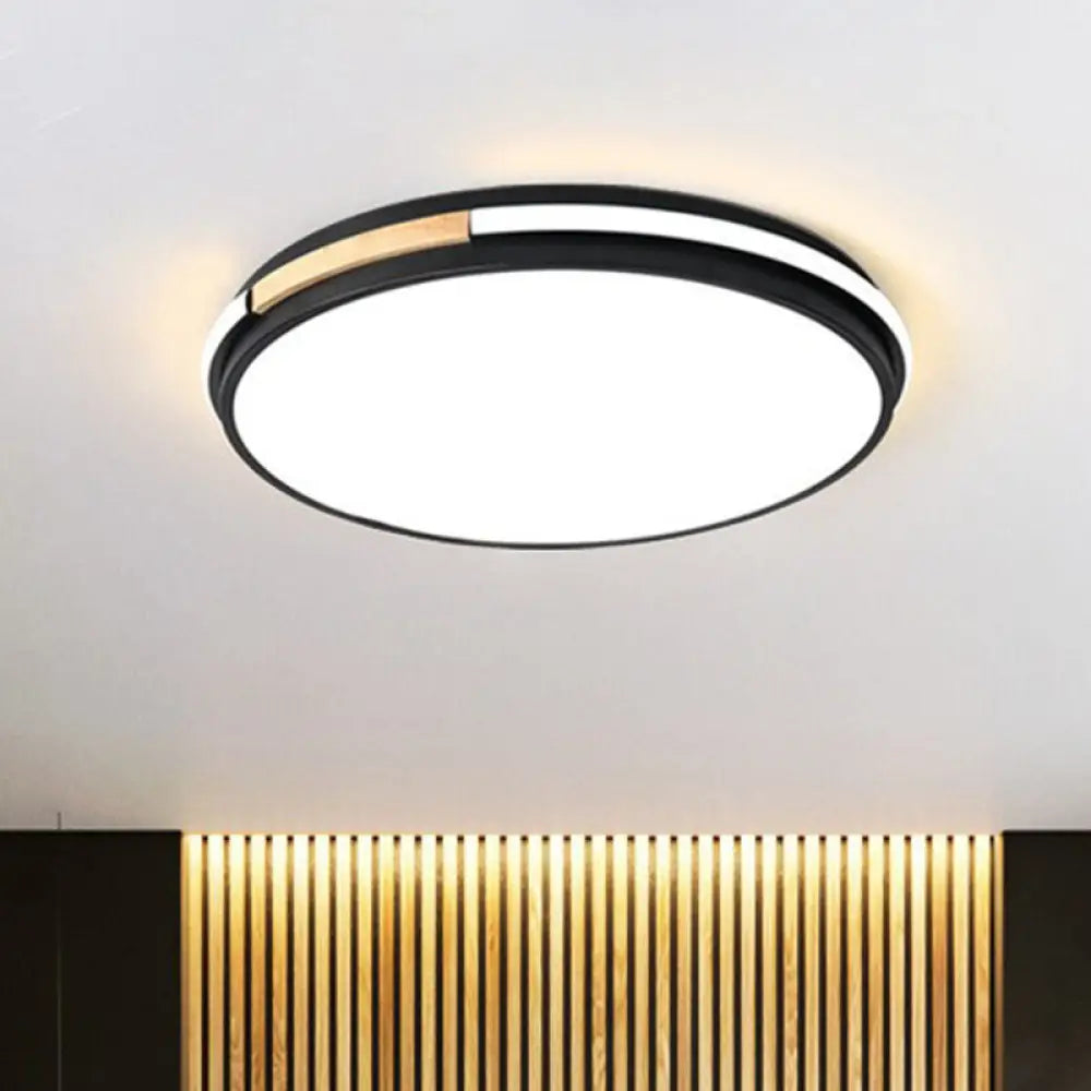 Sleek Round Led Flush Mount Light For Bedrooms - Acrylic Finish Black / Small Warm