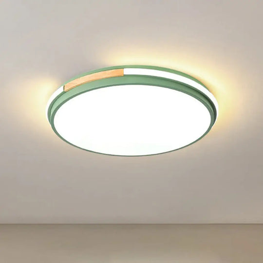 Sleek Round Led Flush Mount Light For Bedrooms - Acrylic Finish Green / Small White