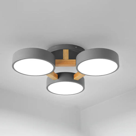 Sleek Round Living Room Ceiling Light: Minimalist Semi Mount Fixture With Acrylic Shade And Wood Arm