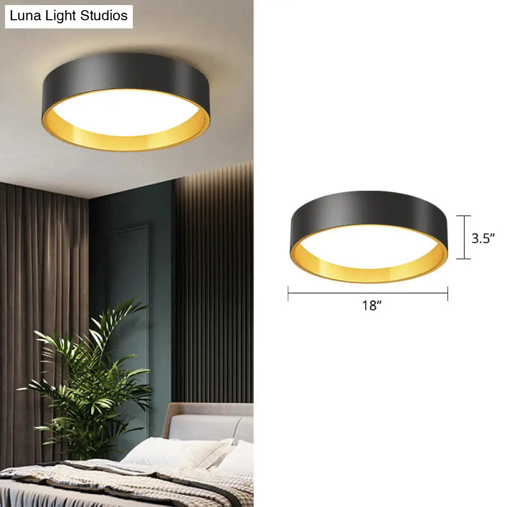 Sleek Round Metal Flush Mount Led Ceiling Light With Acrylic Diffuser For Bedrooms Gold / 18 Third