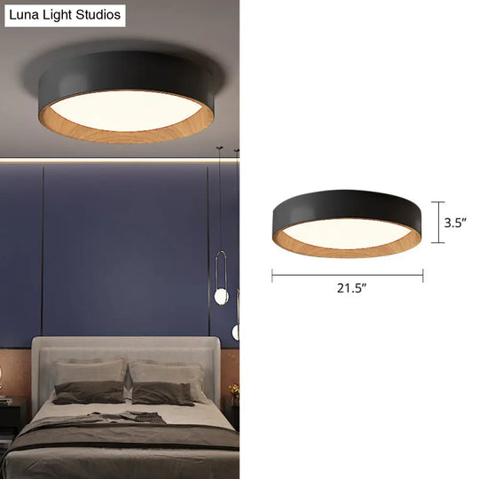 Sleek Round Metal Flush Mount Led Ceiling Light With Acrylic Diffuser For Bedrooms Black / 21.5