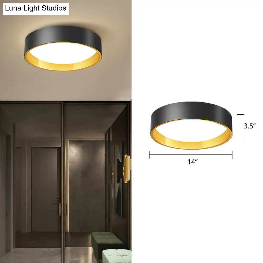 Sleek Round Metal Flush Mount Led Ceiling Light With Acrylic Diffuser For Bedrooms Gold / 14 Third