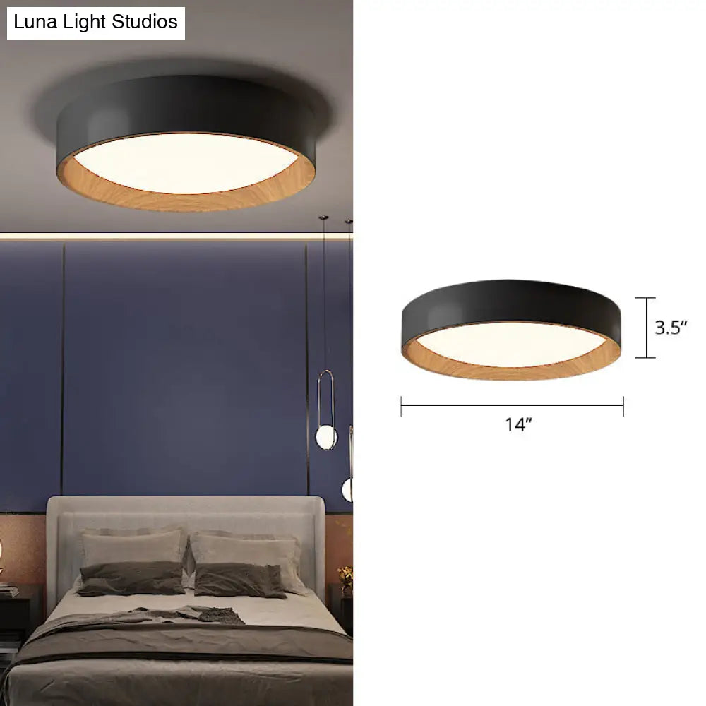 Sleek Round Metal Flush Mount Led Ceiling Light With Acrylic Diffuser For Bedrooms Black / 14 White