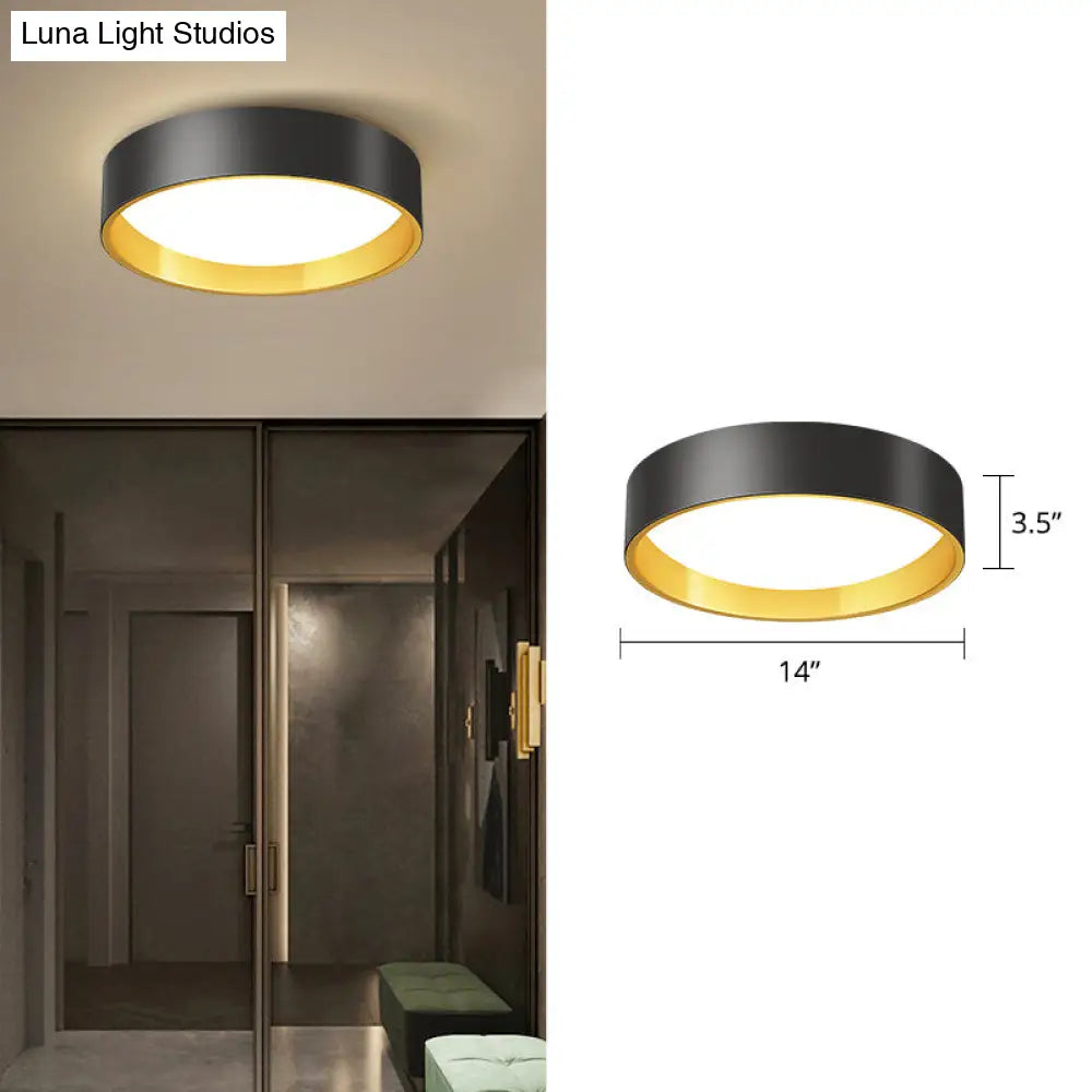 Sleek Round Metal Flush Mount Led Ceiling Light With Acrylic Diffuser For Bedrooms Gold / 14 White