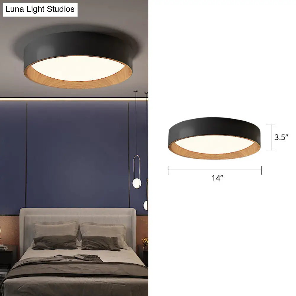 Sleek Round Metal Flush Mount Led Ceiling Light With Acrylic Diffuser For Bedrooms Black / 14 Third