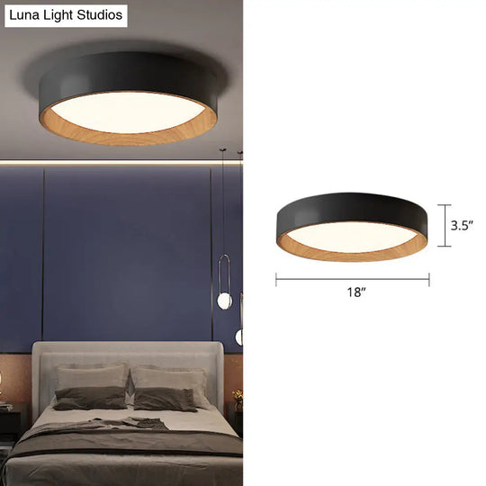 Sleek Round Metal Flush Mount Led Ceiling Light With Acrylic Diffuser For Bedrooms Black / 18 Third