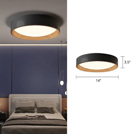 Sleek Round Metal Flush Mount Led Ceiling Light With Acrylic Diffuser For Bedrooms Black / 14’