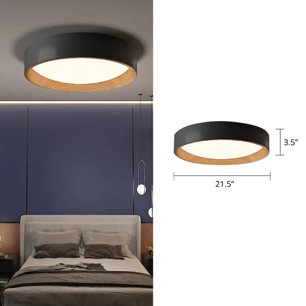 Sleek Round Metal Flush Mount Led Ceiling Light With Acrylic Diffuser For Bedrooms Black / 21.5’