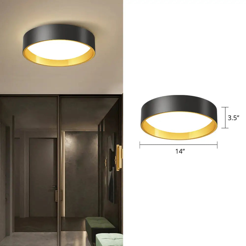 Sleek Round Metal Flush Mount Led Ceiling Light With Acrylic Diffuser For Bedrooms Gold / 14’