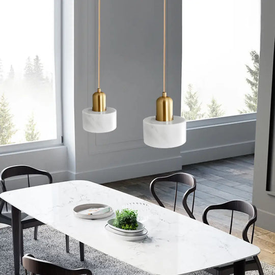 Sleek Round Shade Pendant Light With Marble Accent – Ideal For Elegant Dining Rooms 1 / White