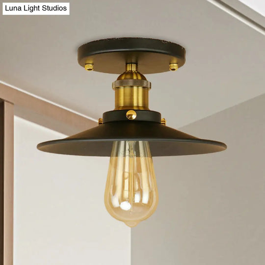 Sleek Saucer Ceiling Light In Black/White For Kitchen - Loft Semi Flush Mount Lighting With 1 Bulb