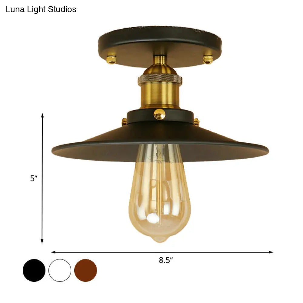 Sleek Saucer Ceiling Light In Black/White For Kitchen - Loft Semi Flush Mount Lighting With 1 Bulb