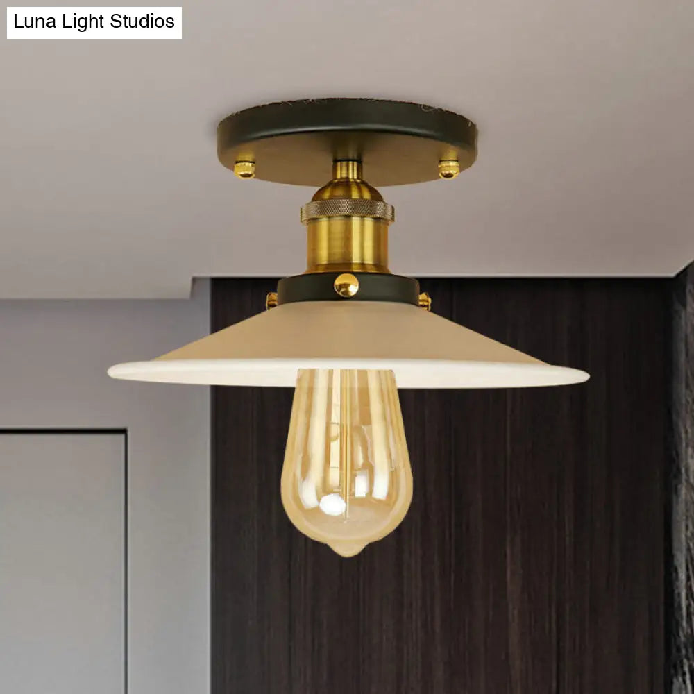 Sleek Saucer Ceiling Light In Black/White For Kitchen - Loft Semi Flush Mount Lighting With 1 Bulb