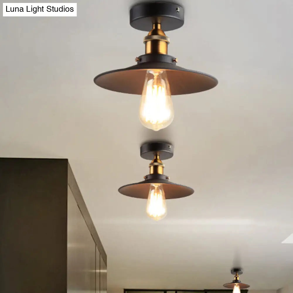 Sleek Saucer Ceiling Light In Black/White For Kitchen - Loft Semi Flush Mount Lighting With 1 Bulb